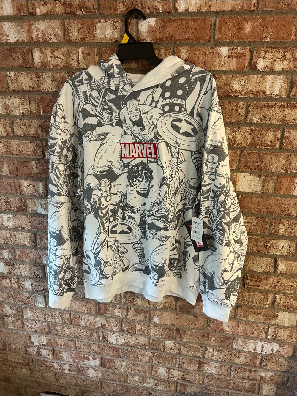 Marvel White & Black Comic Collage Pullover Hoodie Size Large